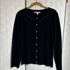 Carolyn Taylor Midnight Black Cardigan with Beaded Neckline